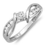 0.25 Carat (ctw) 14k White Gold Round Diamond Crossover Split Shank Ladies Bridal Promise Engagement Ring 1/4 CT