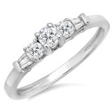 0.45 Carat (ctw) 10K White Gold Round & Baguette Cut Diamond Ladies 3 Stone Engagement Bridal Ring