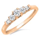 0.45 Carat (ctw) 18K Rose Gold Round & Baguette Cut Diamond Ladies 3 Stone Engagement Bridal Ring