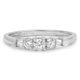 0.45 Carat (ctw) 18K White Gold Round & Baguette Cut Diamond Ladies 3 Stone Engagement Bridal Ring