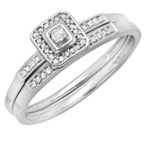 0.15 Carat (ctw) 14K White Gold Round Diamond Ladies Halo Engagement Bridal Ring Set Matching Wedding Band
