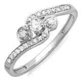 0.25 Carat (ctw) 18k White Gold Round Diamond Ladies Bridal Promise Heart 3 Stone Swirl Engagement Ring 1/4 CT