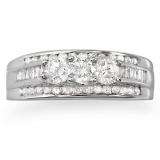 1.15 Carat (ctw) 14k White Gold Round & Baguette Diamond 3 Stone Ladies Bridal Engagement Ring