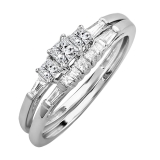 0.40 Carat (ctw) 10k White Gold Princess & Baguette Diamond Ladies Bridal Engagement Ring Set