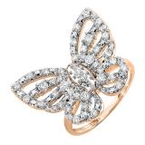 0.70 Carat (ctw) Round White Diamond Ladies Butterfly Cocktail Right Hand Ring 3/4 CT 10K Rose Gold