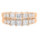 2.00 Carat (ctw) 10K Rose Gold Princess & Round Diamond 3 Stone Ladies Engagement Bridal Ring Set Matching Band 2 CT
