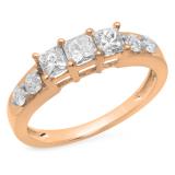 1.00 Carat (ctw) 14K Rose Gold Princess & Round Cut Diamond Ladies Anniversary Wedding Band Stackable Ring 1 CT