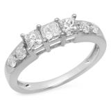 1.00 Carat (ctw) 14K White Gold Princess & Round Cut Diamond Ladies Anniversary Wedding Band Stackable Ring 1 CT