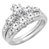 3.00 Carat (ctw) 18k White Gold Round White Cubic Zirconia Ladies 3 Stone Bridal Engagement Ring Matching Band Set 3 CT