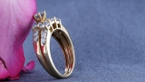 3.00 Carat (ctw) 18k Yellow Gold Round White Cubic Zirconia Ladies 3 Stone Bridal Engagement Ring Matching Band Set 3 CT