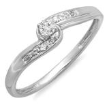 0.10 Carat (ctw) 14k White Gold Round Diamond Crossover Swirl Ladies Bridal Promise Engagement Ring 1/10 CT