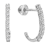 0.40 Carat (ctw) 18K White Gold Round White Diamond Ladies Fancy J Shaped Hoop Earrings