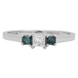 0.45 Carat (ctw) 18K White Gold Princess Blue & White Diamond Ladies Bridal 3 Stone Engagement Ring 1/2 CT