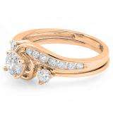 0.90 Carat (ctw) 18k Rose Gold Round Diamond Ladies Swirl Bridal Engagement Ring Matching Band Set