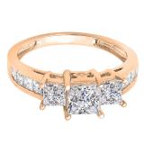 2.00 Carat (ctw) Princess & Round White Diamond Ladies Bridal 3 Stone Engagement Ring 2 CT, 18K Rose Gold