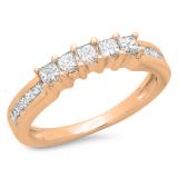 0.55 Carat (ctw) 10K Rose Gold Princess Cut Diamond Ladies Anniversary Wedding Curved Band Stackable Ring 1/2 CT