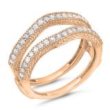 0.45 Carat (ctw) 14K Rose Gold Round Diamond Ladies Anniversary Wedding Band Millgrain Guard Double Ring 1/2 CT