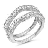 0.45 Carat (ctw) 18K White Gold Round Diamond Ladies Anniversary Wedding Band Milgrain Guard Double Ring 1/2 CT