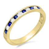 0.45 Carat (ctw) 14k Yellow Gold Round White Diamond & Blue Sapphire Ladies Anniversary Wedding Stackable Ring Band 1/2 CT
