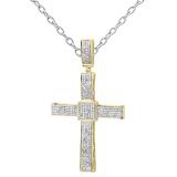 1.00 Carat (Ctw) Round White Diamond Filled Dangling Bale Square Centre Religious Cross Hip Hop Men's Pendant With 18 Inch Silver Chain | Yellow Gold Plated Silver