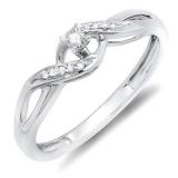 0.06 Carat (ctw) Sterling Silver Round Diamond Ladies Crossover Swirl Bridal Promise Engagement Ring