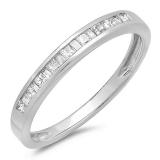 0.25 Carat (ctw) 14K White Gold Princess and Baguette Cut White Diamond Ladies Anniversary Wedding Stackable Ring Band 1/4 CT