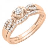 0.25 Carat (ctw) 18k Rose Gold Round Diamond Ladies Heart Shaped Bridal Engagement Ring Matching Band Set 1/4 CT