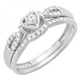 0.25 Carat (ctw) 18k White Gold Round Diamond Ladies Heart Shaped Bridal Engagement Ring Matching Band Set 1/4 CT