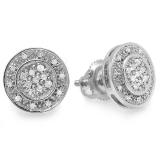 0.16 Carat (ctw) Sterling Silver Round White Diamond Ladies Cluster Stud Earrings 1/6 CT