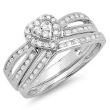 0.45 Carat (ctw) 10k White Gold Round Diamond Ladies Split Shank Heart Shaped Bridal Engagement Ring Matching Band Set 1/2 CT
