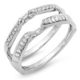 0.23 Carat (ctw) 14k White Gold Round Diamond Ladies Bridal Anniversary Wedding Band Guard Double Ring 1/4 CT