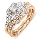 0.55 Carat (ctw) 10k Rose Gold Princess & Round Diamond Ladies Bridal Engagement Ring Set with Matching Band 1/2 CT