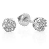 0.06 Carat (ctw) 10K White Gold Round White Diamond Ladies Cluster Flower Stud Earrings