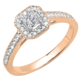 0.50 Carat (ctw) 14K Rose Gold Princess & Round Diamond Ladies Halo Style Bridal Engagement Ring 1/2 CT