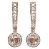 0.50 Carat (ctw) 14k Rose Gold Round Champagne & White Diamond Ladies Fine Dangling Drop Earrings 1/2 CT