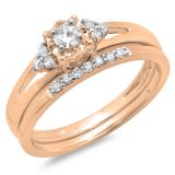 0.30 Carat (ctw) 10K Rose Gold Round Diamond Ladies Split Shank Bridal Engagement Ring Set With Matching Band 1/3 CT
