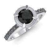 1.15 Carat (ctw) Sterling Silver Round Black Diamond Ladies Bridal Solitaire With Accents Engagement Ring