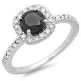 1.15 Carat (ctw) 14K White Gold Round Black and White Diamond Ladies Bridal Halo Style Engagement Ring