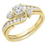 0.90 Carat (ctw) 10k Yellow Gold Round Diamond Ladies Swirl Bridal Engagement Ring With Matching Band Set 1 CT