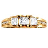 1.00 Carat (ctw) 14k Yellow Gold Princess & Round Diamond Ladies Vintage Bridal 3 Stone Engagement Ring 1 CT
