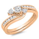 0.50 Carat (ctw) 10K Rose Gold Round Diamond Ladies Bridal Swirl Engagement Ring With Matching Band Set 1/2 CT