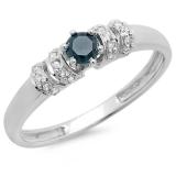 0.25 Carat (ctw) 10K White Gold Round Blue & White Diamond Ladies Bridal Unique Engagement Ring 1/4 CT