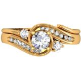 0.75 Carat (ctw) 14K Yellow Gold Round Cut Diamond Ladies Swirl Bridal Engagement Ring With Matching Band Set 3/4 CT