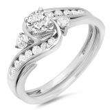 0.75 Carat (ctw) 14K White Gold Round Cut Diamond Ladies Swirl Bridal Engagement Ring With Matching Band Set 3/4 CT