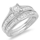 2.00 Carat (ctw) 14K White Gold Princess Cut Diamond Ladies Bridal Engagement Ring With Matching Band Set 2 CT