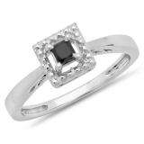 0.30 Carat (ctw) 10K White Gold Princess Cut Black Diamond Ladies Solitaire Bridal Promise Engagement Ring 1/3 CT