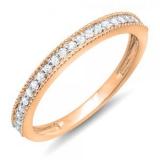0.23 Carat (ctw) 14k Rose Gold Round Diamond Ladies Millgrain Anniversary Wedding Stackable Band 1/4 CT
