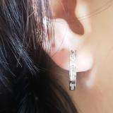 0.13 CT Sterling Silver Baguette Diamond Ladies Mens Unisex Huggie Hoop Earrings 