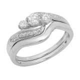 0.50 Carat (ctw) 10K White Gold Round Diamond Ladies Swirl 3 Stone Bridal Engagement Ring With Matching Band Set 1/2 CT