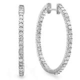0.95 Carat (ctw) 14k White Gold Round Diamond Ladies In and Out Hoop Earrings 1 CT